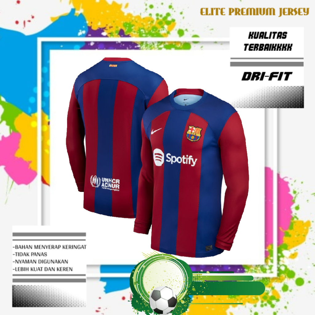 JERSEY BARCELONA HOME LONGSLEEVE 2023/2024 GRADE ORI PREMIUM | BAJU BOLA BARCELONA LENGAN PANJANG