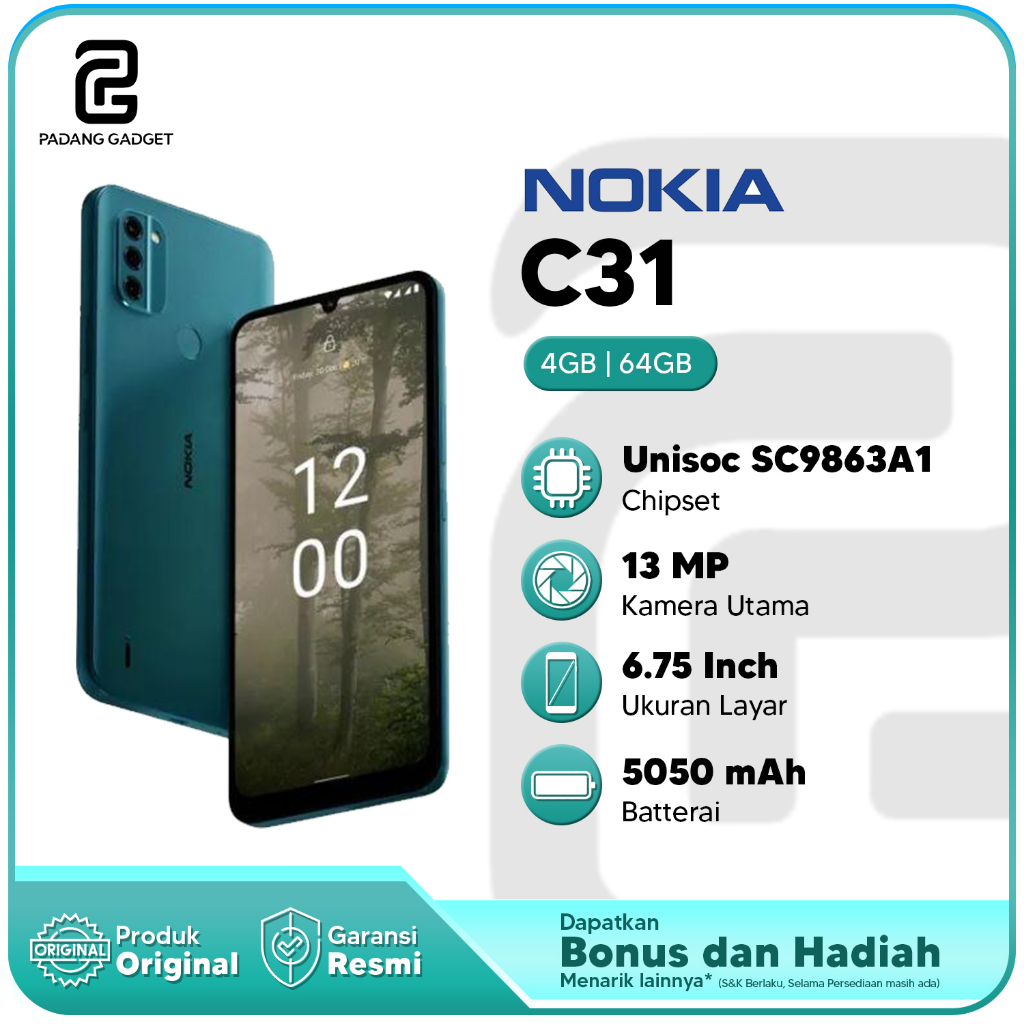 Nokia C31 4/64 GB HP Smartphone Android Garansi Resmi TAM + Bonus