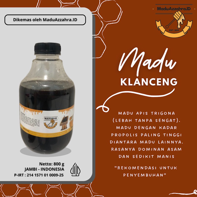 

madu murni 100% tanpa campuran KLANCENG (TRIGONA ITAMA) 800g Asli Murah Jambi - MADUAZZAHRA.ID