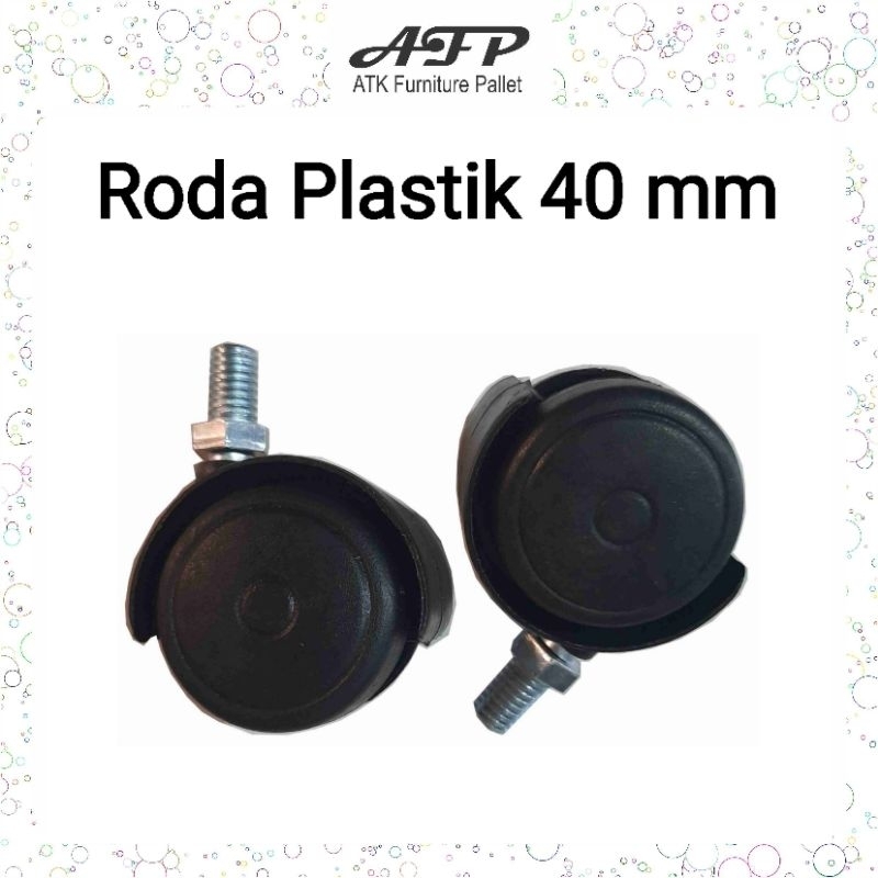 Roda Plastik 40 mm Hitam Baut Drat 3/8