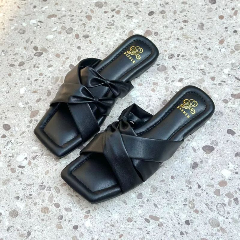 SANDAL WANITA SARMER CANDY FLAT BLACK