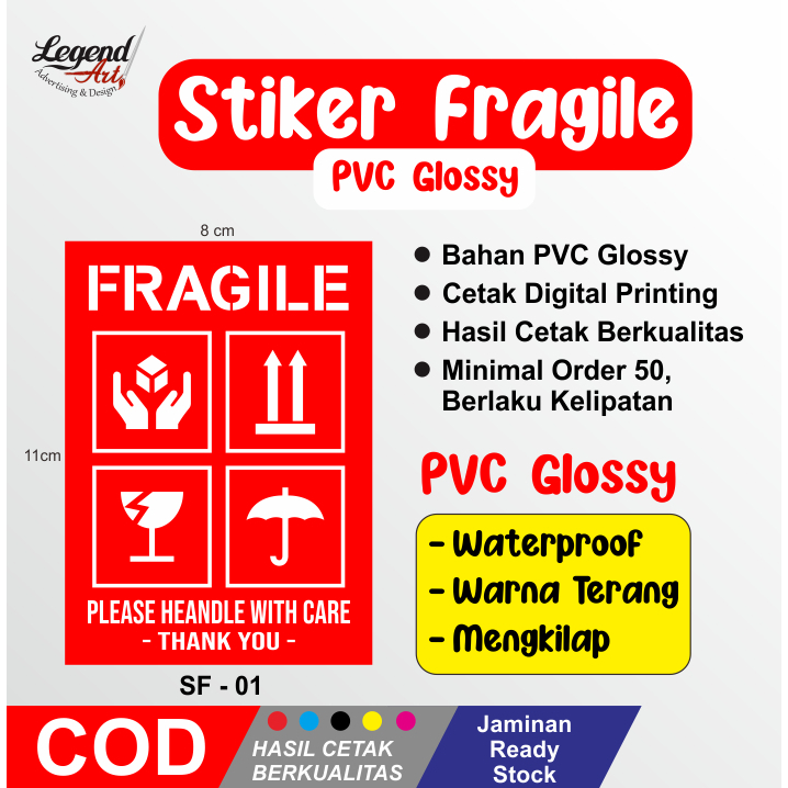 

Stiker Fragile Murah PVC Glossy (Waterproof) Ukuran 8x11cm - Stiker Pecah Belah Kemasan Olshop - Label Pengiriman Awas Pecah