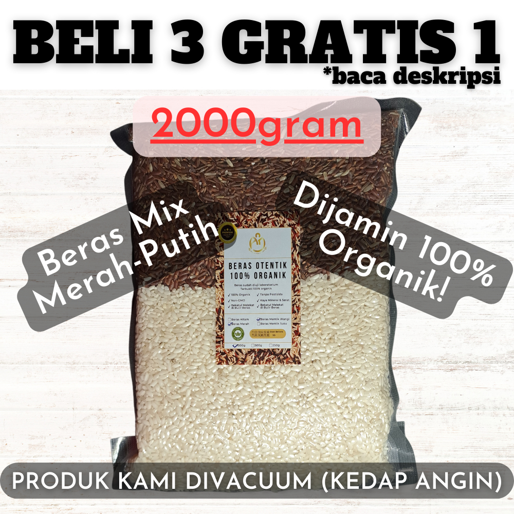 

BERAS ORGANIK MIX Beras Merah-Putih Otentik 100% Organik 2000gram/2kg