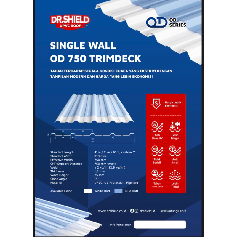 Atap upvc dr shield single layer 5,5 M