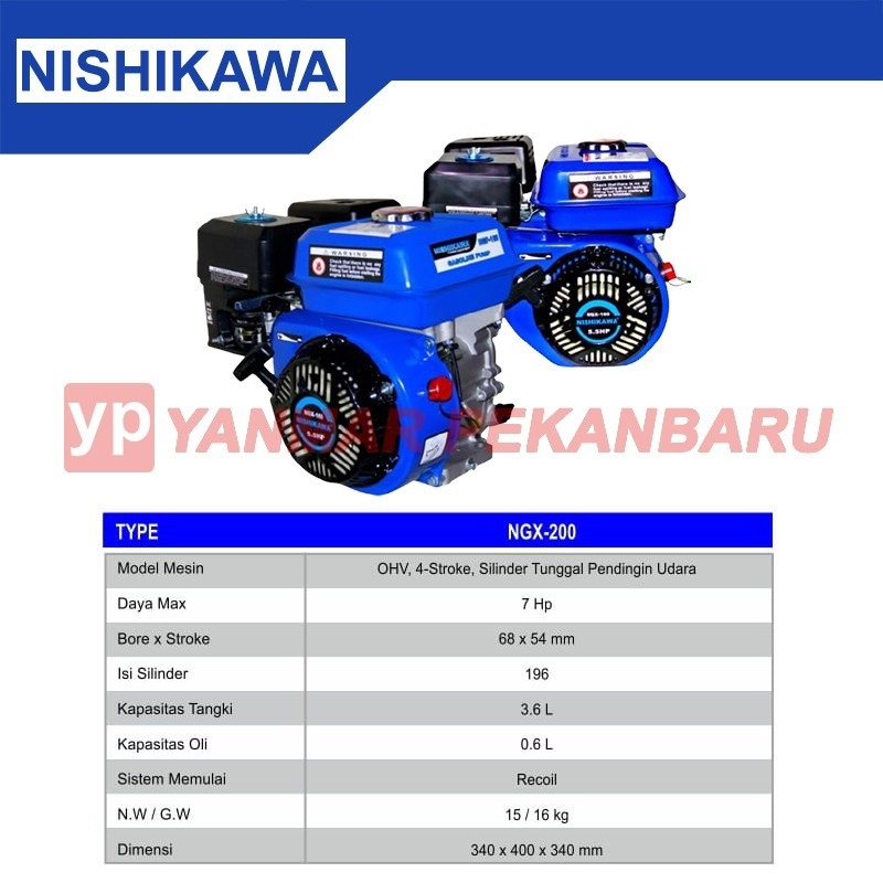 MESIN PENGGERAK / GASOLINE ENGINE 7 HP / PK NISHIKAWA NGX 200