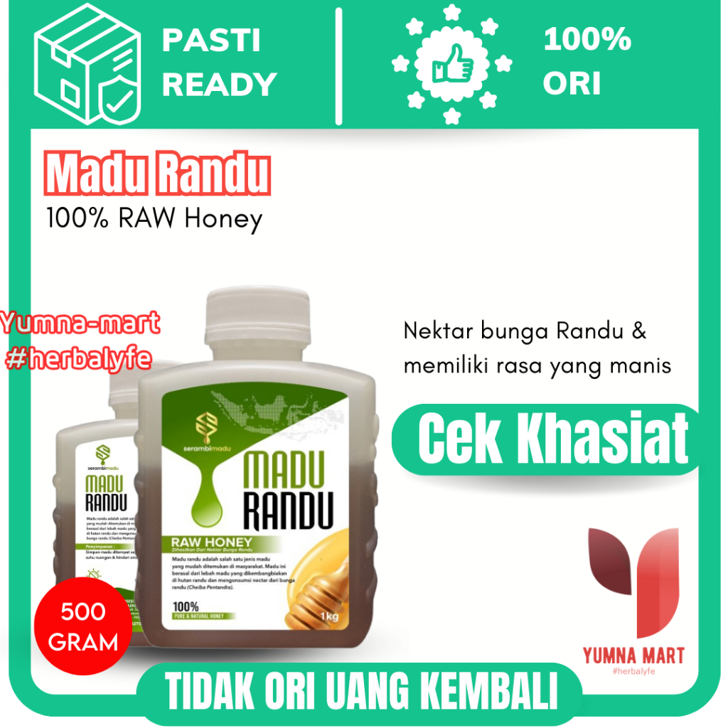 

SERAMBIMADU RANDU - Madu Asli Randu Murni Madu Mentah 1kg 500 gram Pure Raw Honey Grade A By Salmafood