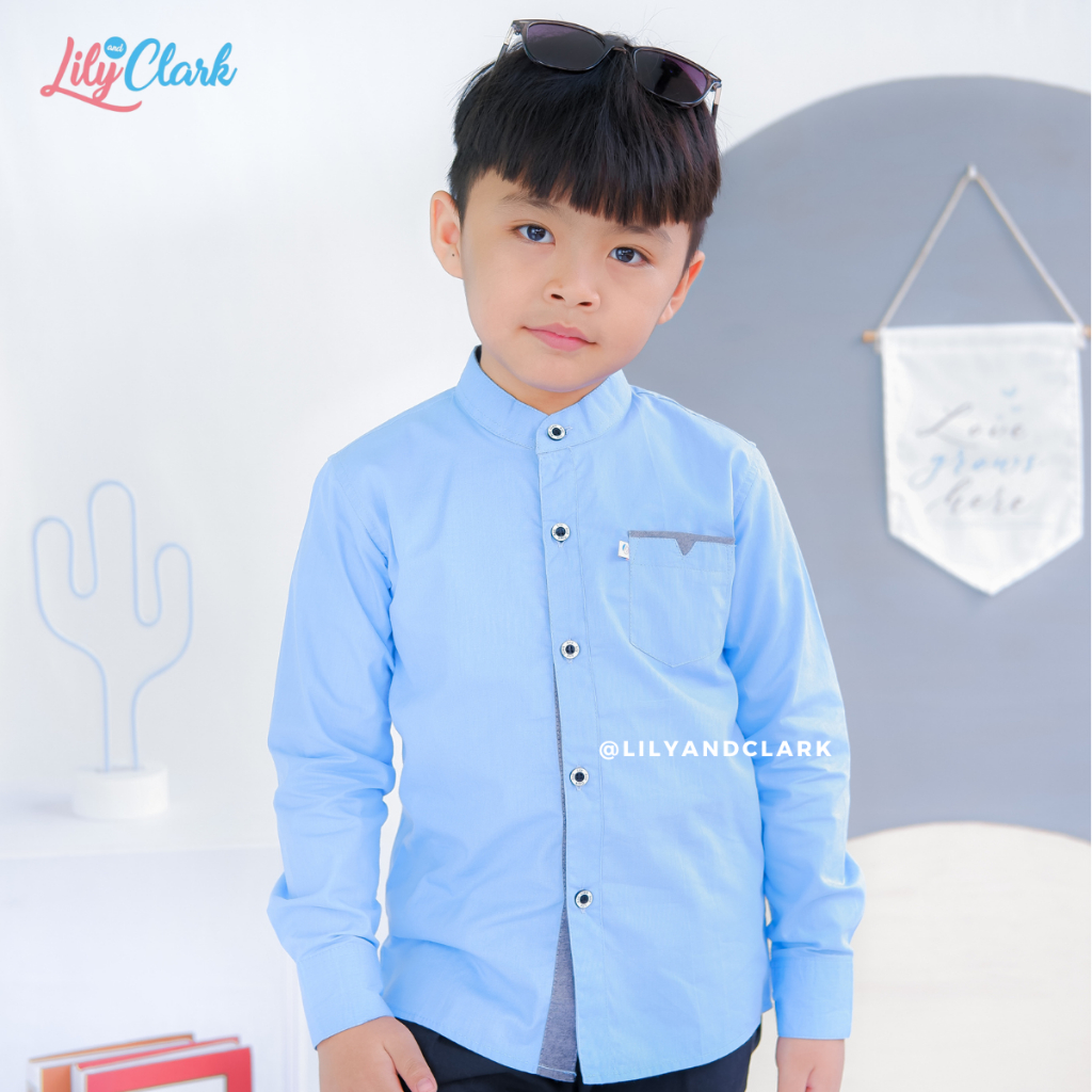 LILY AND CLARK Kemeja panjang anak warna Steel Blue KKP14
