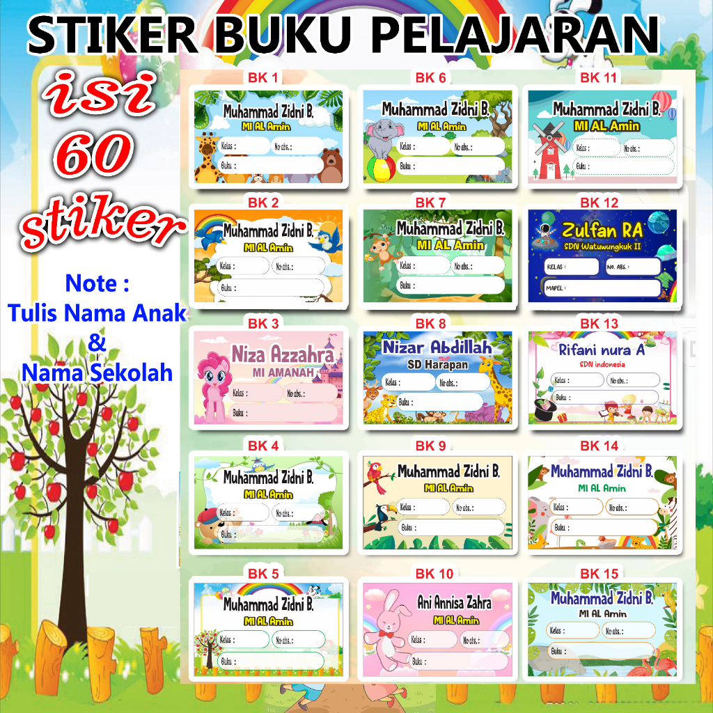 

(Isi 60 pcs) Sticker Buku Pelajaran Anak - Stiker Mapel Sekolah - Sticker Buku Mata Pelajaran - Sticker Anak - Sticker Sekolah