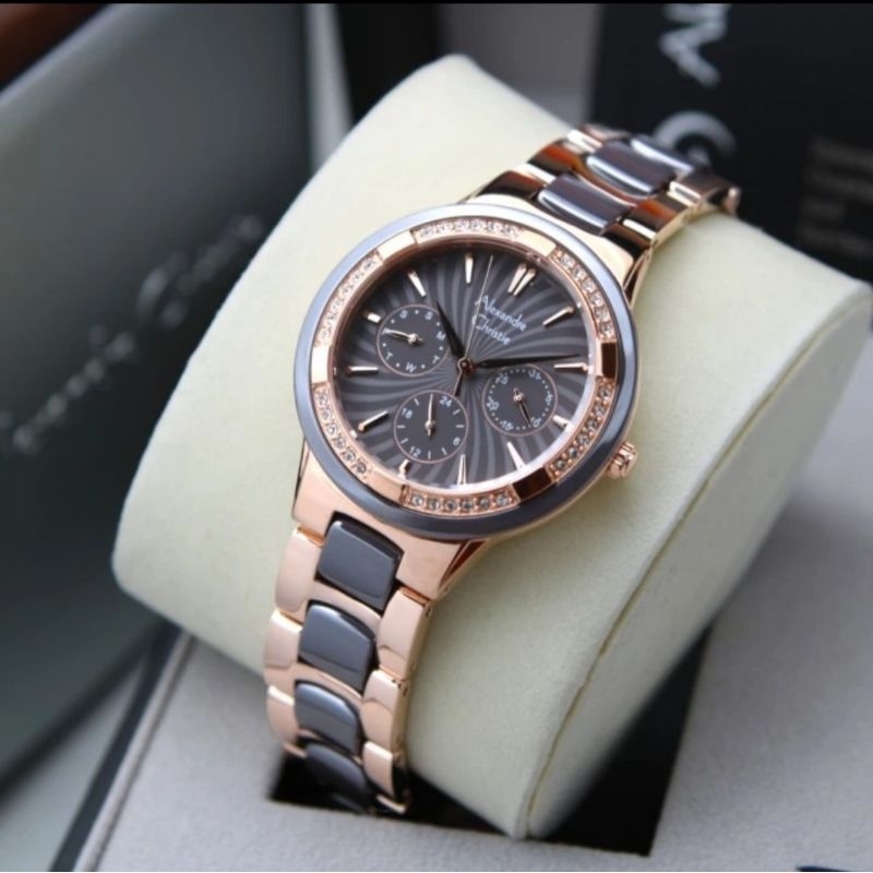 ORIGINAL GARANSI RESMI JAM TANGAN WANITA ALEXANDRE CHRISTIE CEWEK GREY ROSEGOLD KERAMIK ALEXANDER CR