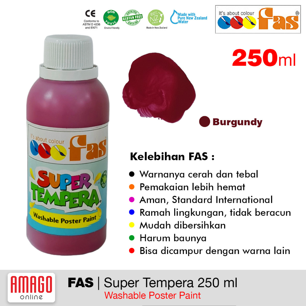 

Cat Poster Lukis FAS Super Tempera Washable Poster Paint 250 ml - warna Burgundy