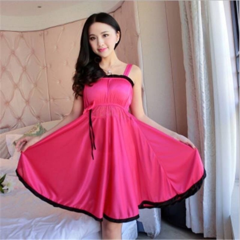 DRESS SATIN DASTER POLOS TALI SATU BAJU TIDUR WANITA MODEL KOREA PDINAS MALAM ISTRI DEPAN SUAMI SEXY
