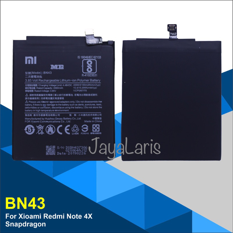 JAYALARIS BAT ME BN43 / Baterai BN43 / Baterai Xiaomi BN43 / Bat Xiaomi Redmi Note 4X