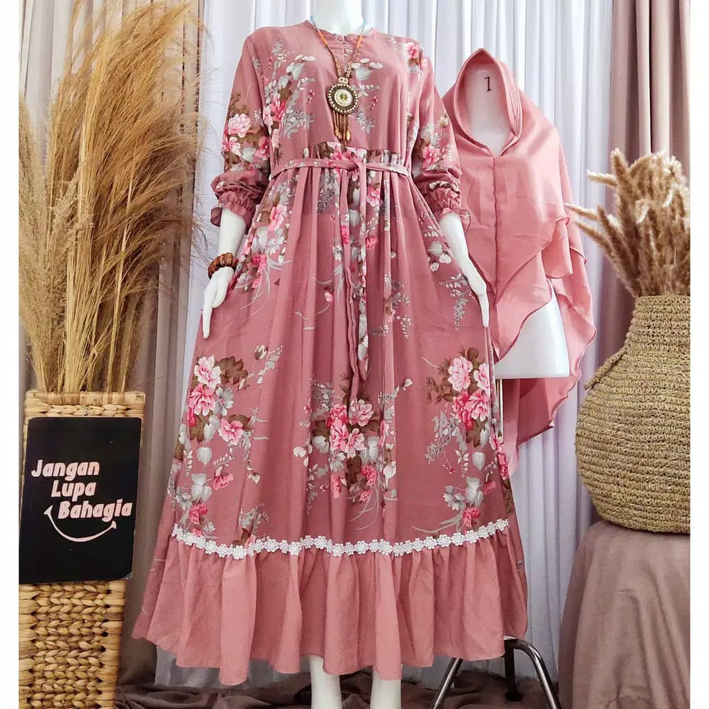 GAMIS SAKURA KATUN / gamis motif / gamis set jilbab / gamis bunga / gamis zafina / gamis zayyra / mo