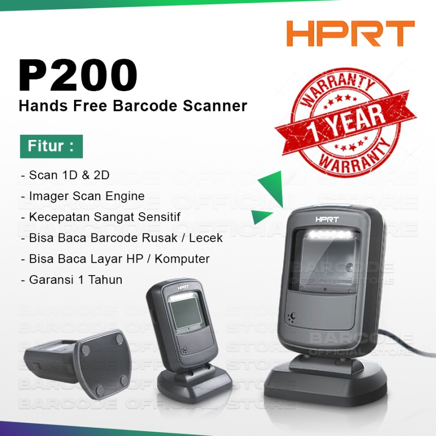 Hands Free Barcode Scanner HPRT P-200 2 Dimensi Scan Kasir Ritel Swalayan
