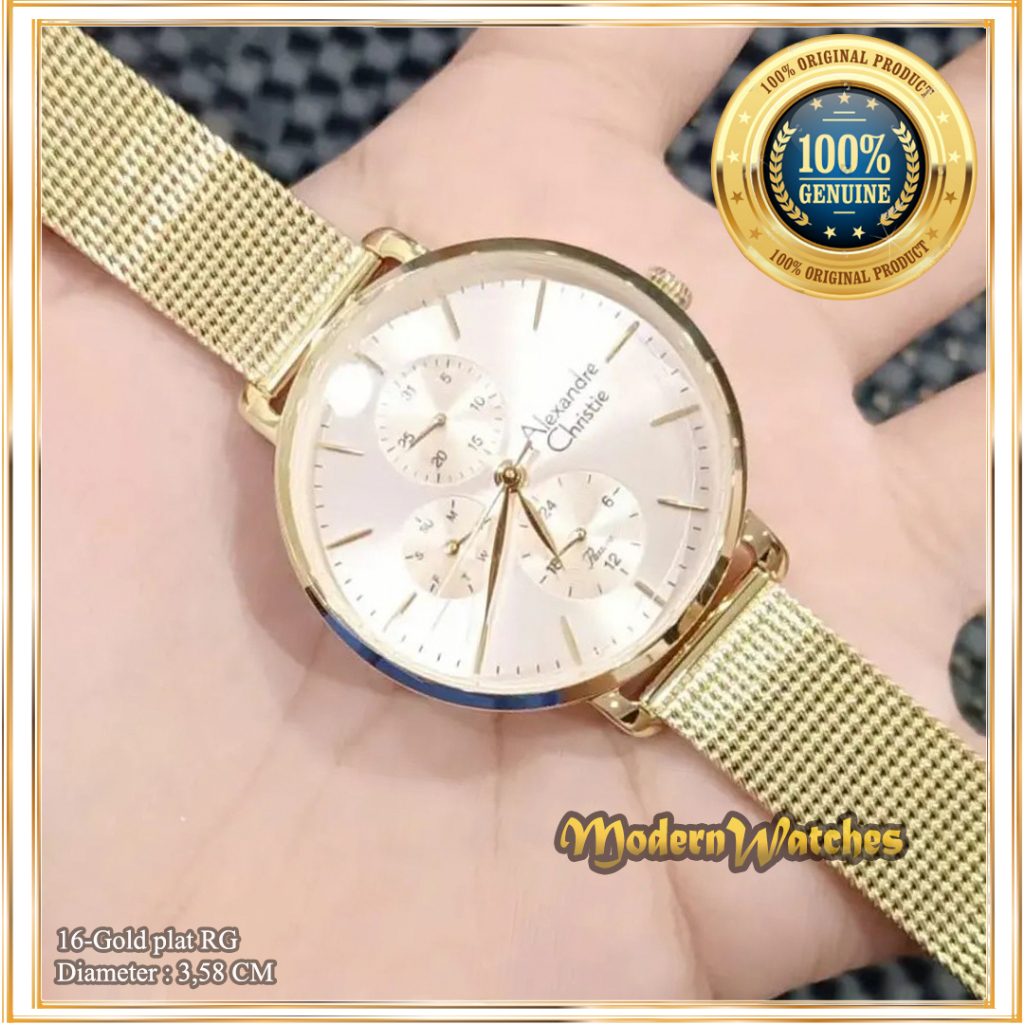 Jam Tangan Ori Wanita Terbaru Alexandre Christie AC 2916 / 2A38 / 2a55 Black Rosegold Rantai Tali Pa