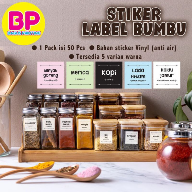 

Isi 50Pcs Sticker Label Bumbu Stiker Toples Penyimpanan Penanda Makanan Custom Waterproof TANPA PO