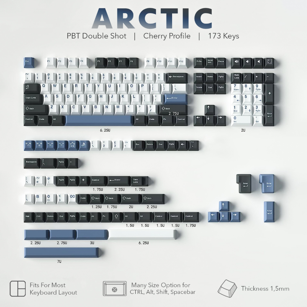 MYNK Arctic PBT Doubleshot Cherry Profile Keycaps Set