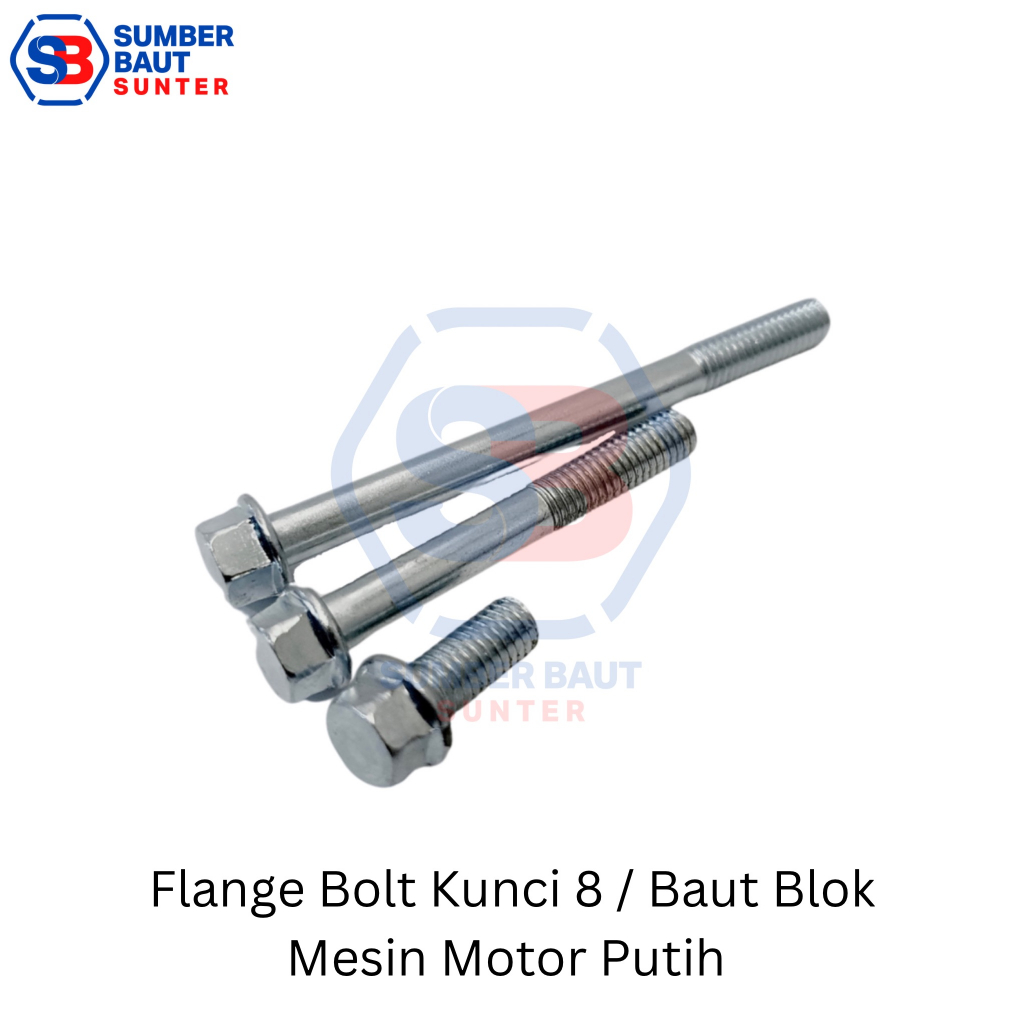M6x55 Flange Bolt Kunci 8 / Baut Blok Mesin Motor Putih 6 x 55