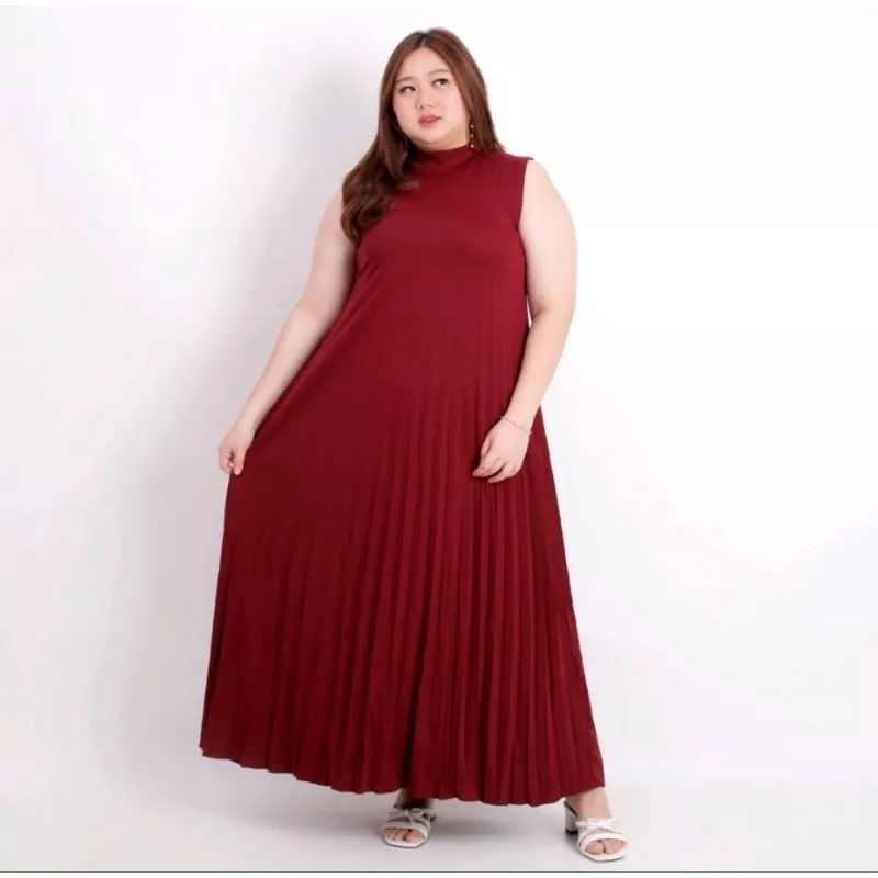 DRESS JUMBIO BIG SIZE XL PLISKET POLOS BASIC DRESS PANJANG MAXI MAXY GAMIS TANPA LENGAN