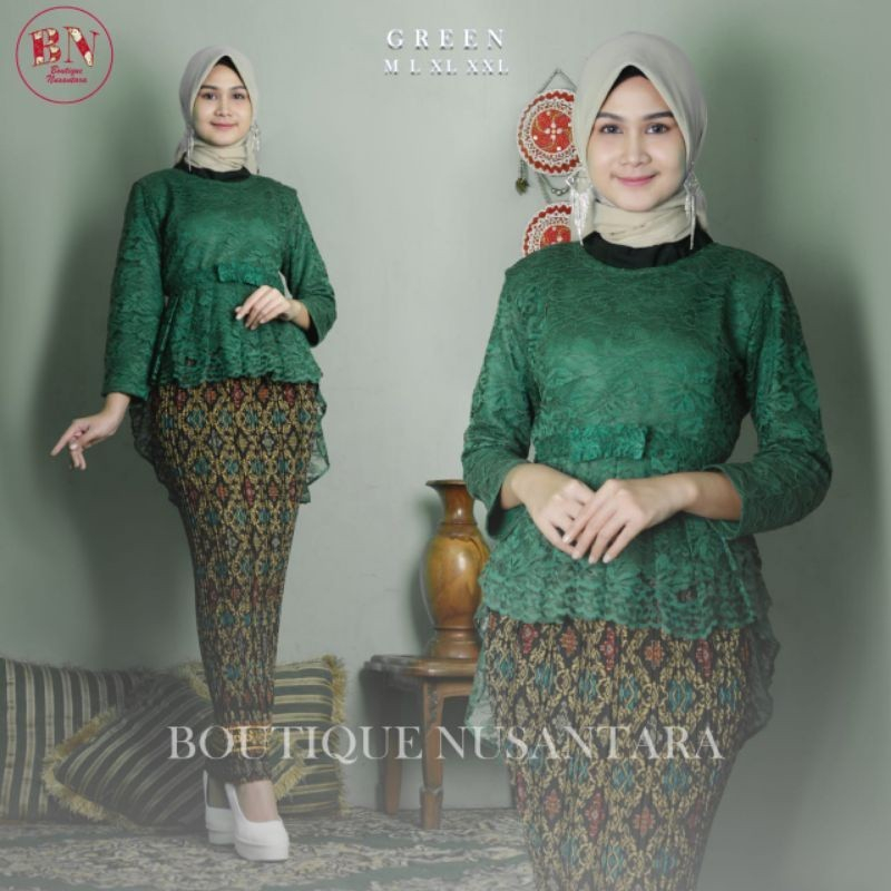 Kebaya Brukat Kurung/ Kebaya encim aurora/ Kebaya Aurora Dewasa/ Kebaya Aurora Brukat/kebaya/Hijau B