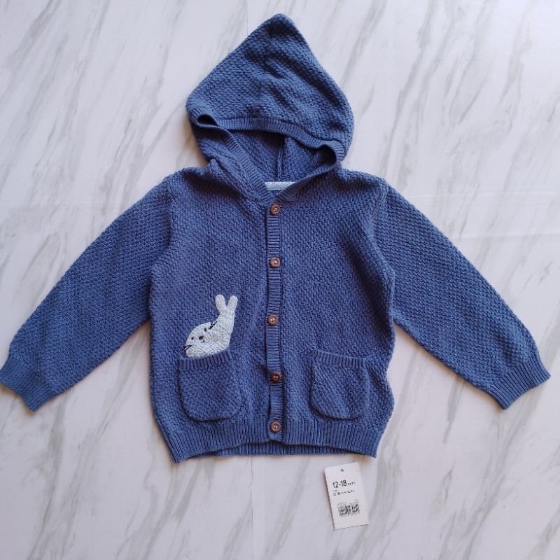 Mothercare SALE - Sweater rajut hoodie anjing laut biru for baby boy