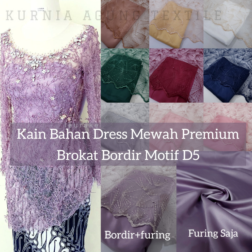 1/2 meter Kain Brokat Bordir Etnik &amp; Satin Premium Bahan Dress Kebaya Mewah Grade A Motif D5