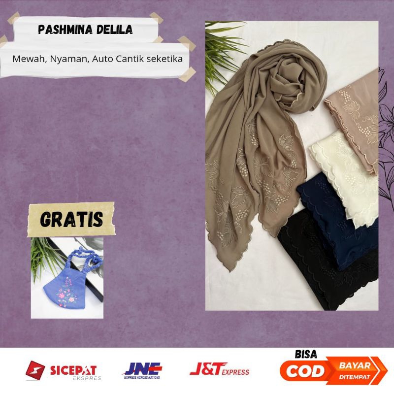 Hijab Jilbab Kerudung Pashmina Bordir Manual Delila