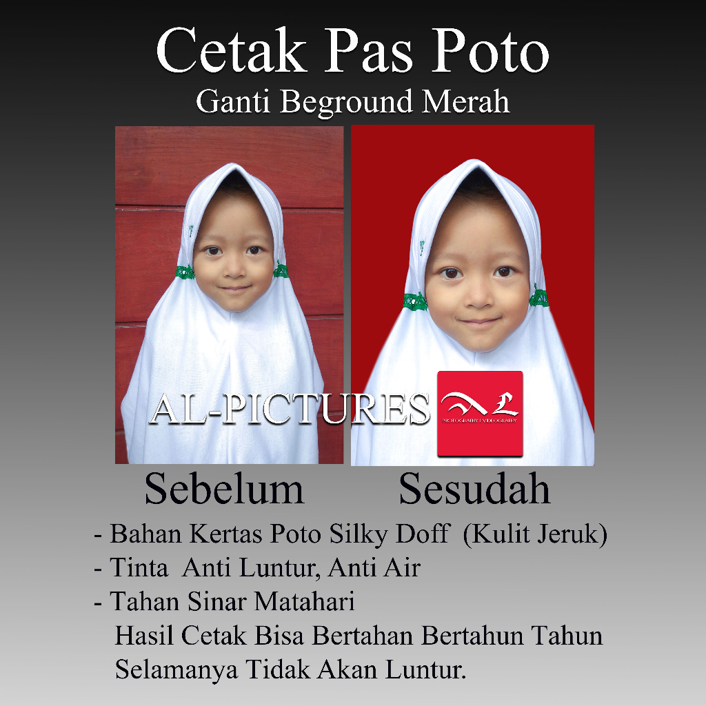 Paket Cetak Pas Foto Background Merah Kertas Silky Doff / Kulit Jeruk Ukuran 2x3 3x4 4x6
