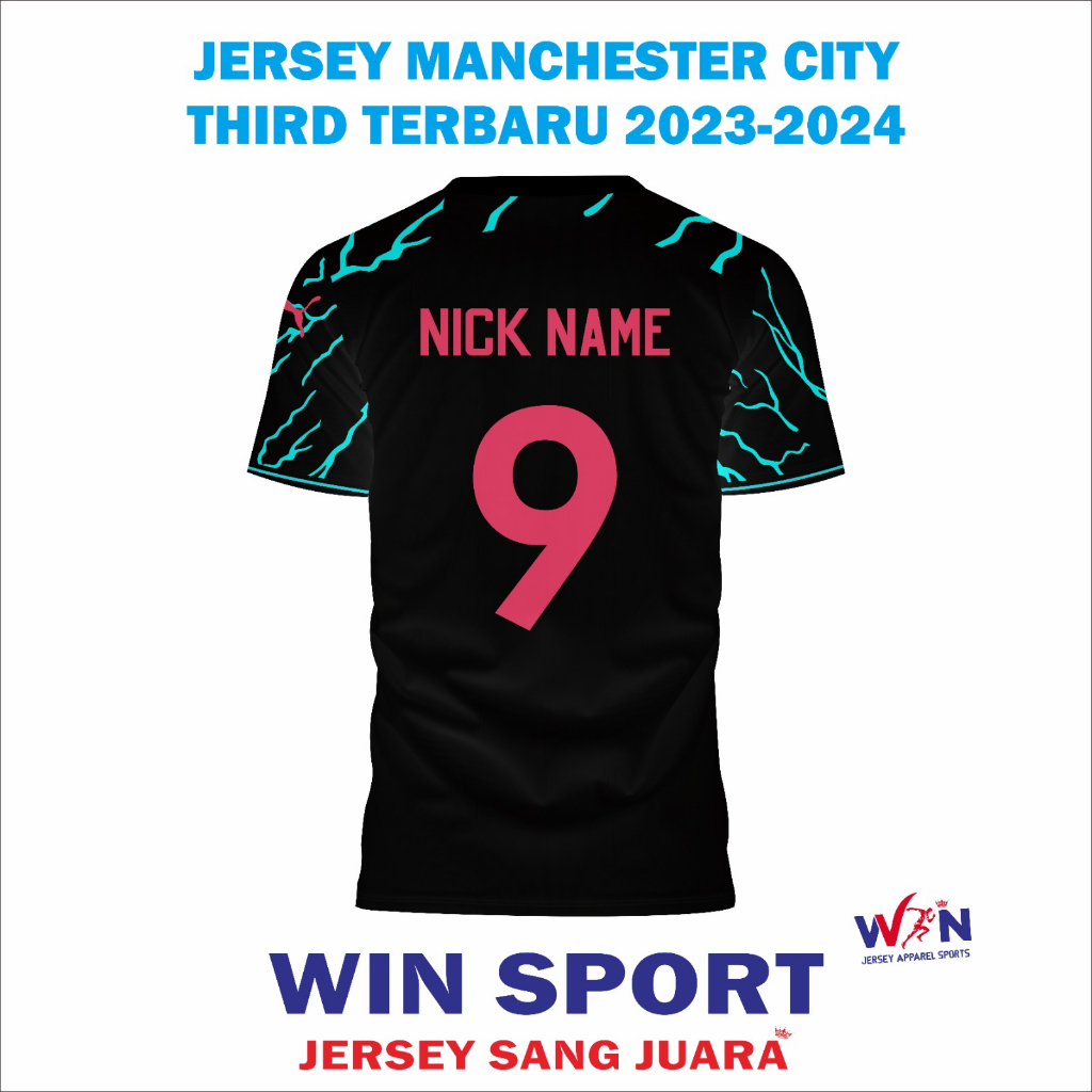 Setelan Sepak Bola Jersey Man City MANCHESTER CITY THIRD 2023 2024 Terbaru Liga Champions UEFA, Jersey Bola Desain Full Printing, Free Custom Nama dan Nomor Punggung, Tersedia Ukuran Dewasa dan Anak