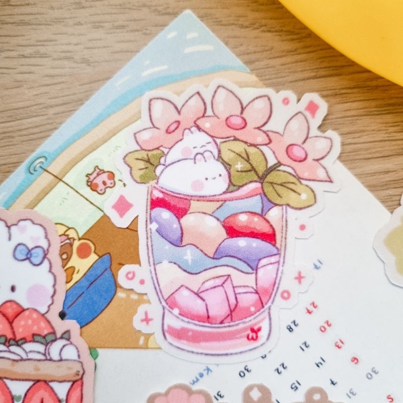 

Winda Lee Draws Jumbo Glitter Sticker - Stiker Dekorasi - Mochi Bunny Edition Wookie dan Soya