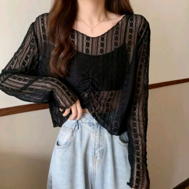 TAVIARA Top Blus Lengan Panjang Special Baru Murah - Baju Atasan Bahan Lace Import Kualitas Premium 
