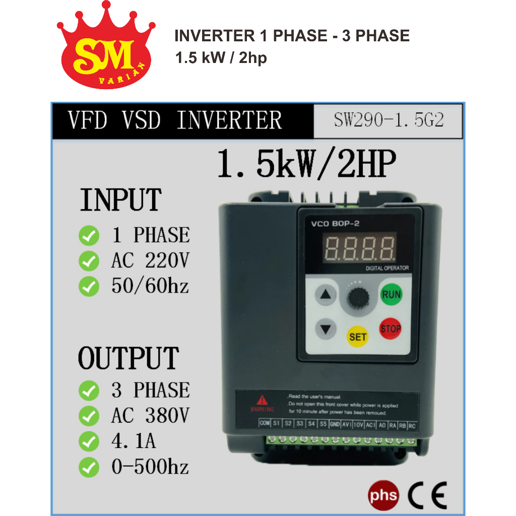 INVERTER 1 PHASE KE 3 PHASE 2HP / 1.5KW