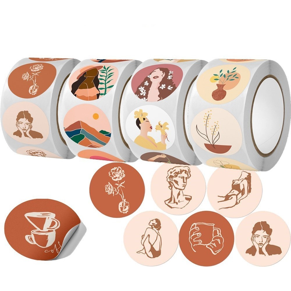 

50pcs Vintage Brown Girl Plant Seal Sticker Stiker Cantik Terimakasih Packaging Online Shop Packing Kardus Box