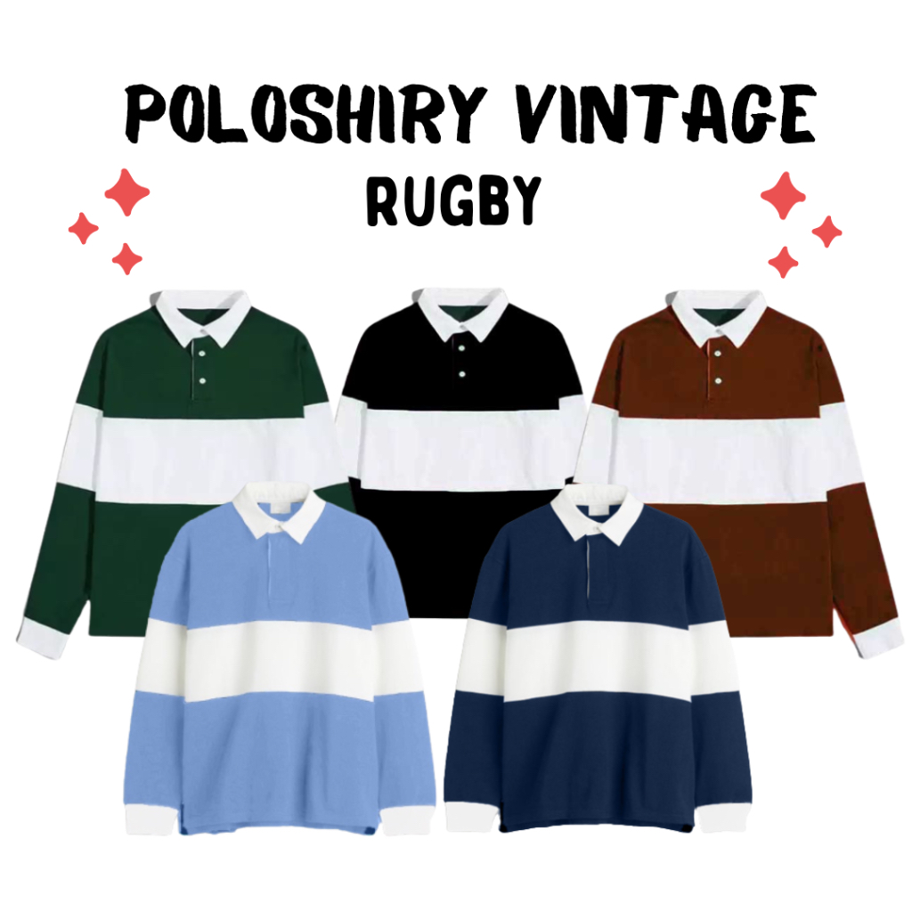 Polo Shirt Rugby Lengan Panjang Pria Wanita Oversize