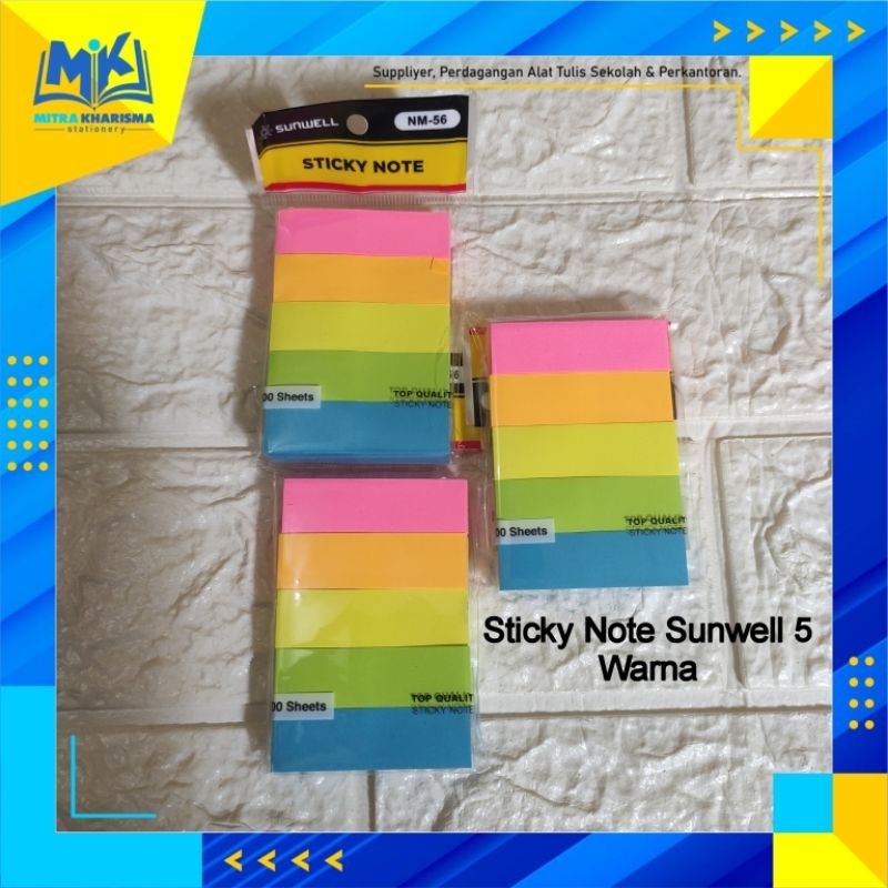 

Sticky Note 5 Warna SUNWELL NM-56 Uk 15x50 mm masing masing 100 Sheet