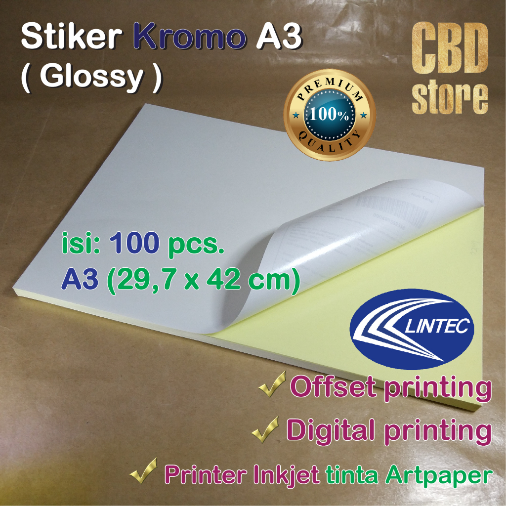 

Stiker KROMO A3 29,7 x 42cm 100 lembar Sticker CHROMO Glossy merek Lintec Stiker Label Kemasan Produk