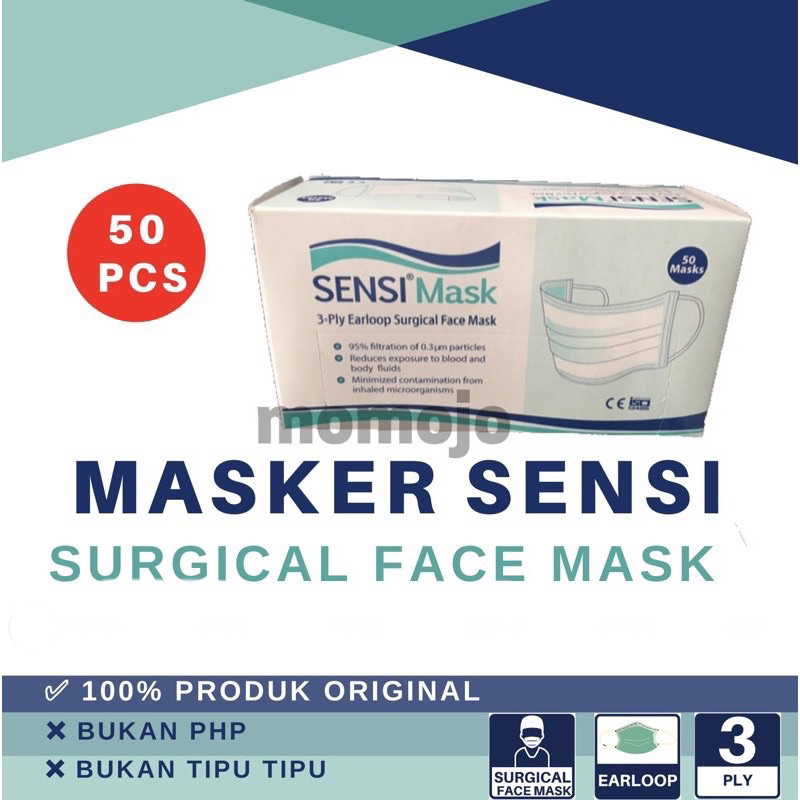 SENSI SURGICAL FACE MASK MASKER EARLOOP 3 PLY ISI 50