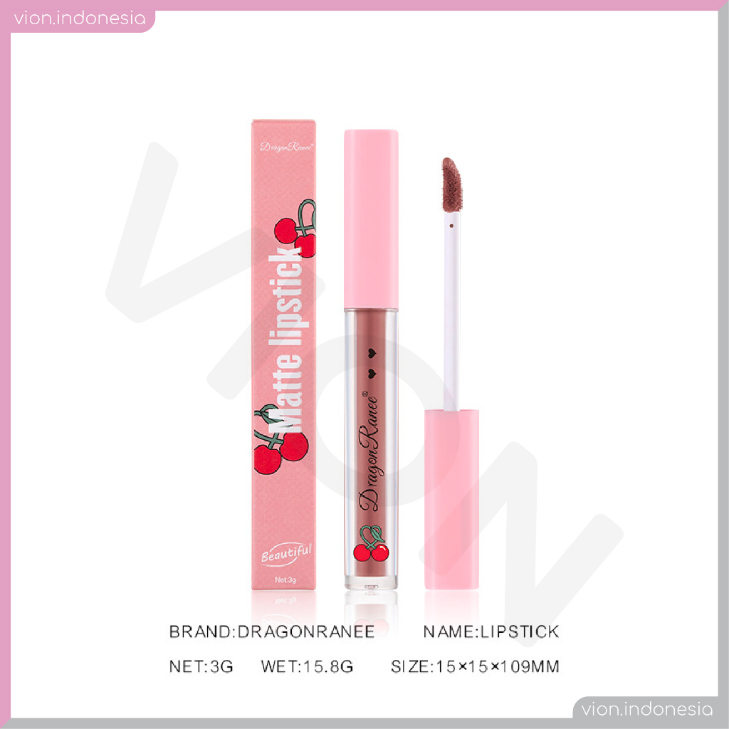 DRAGON RANEE Cherry Matte Lipstick Cream Lipstik Waterproof Tahan Lama DR014