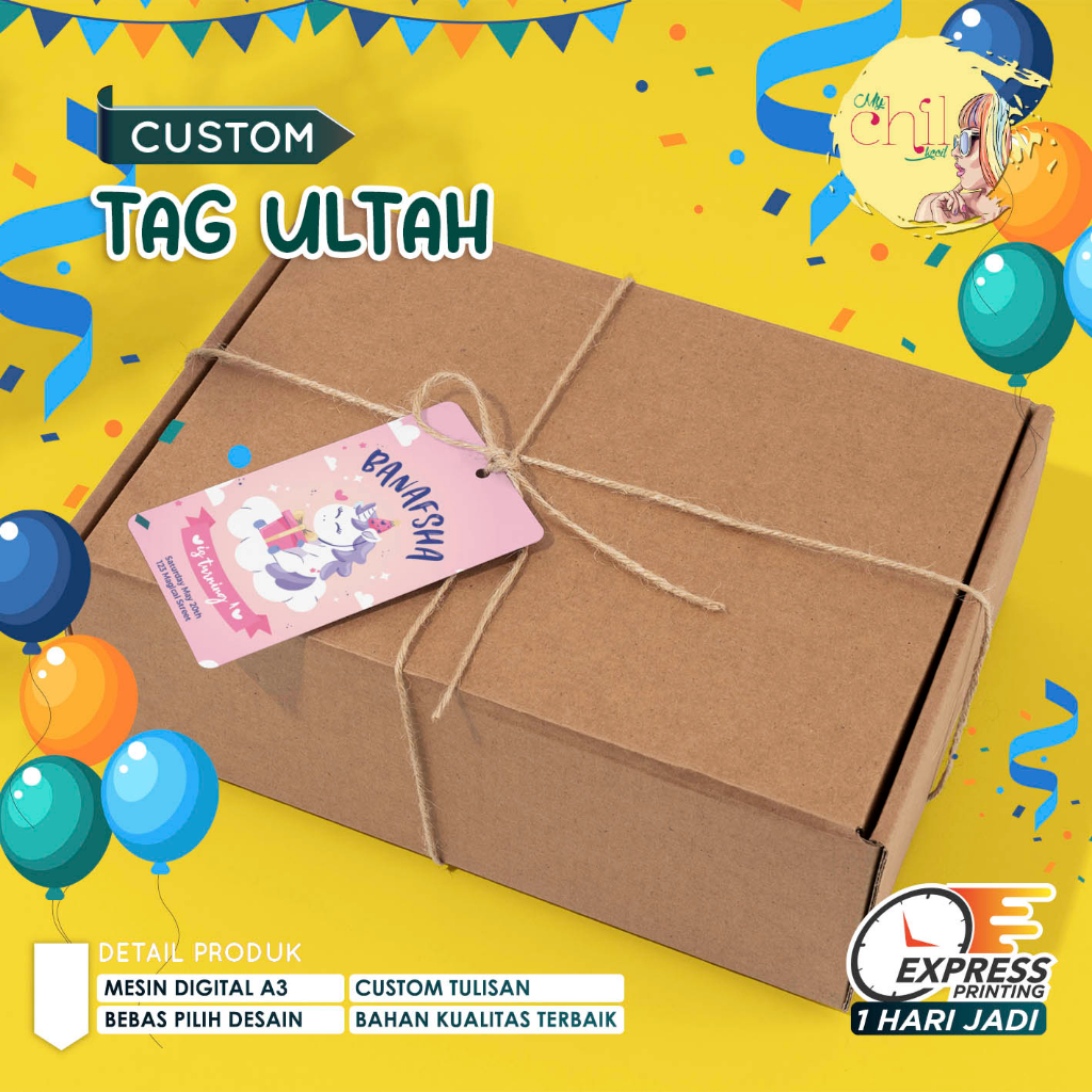 Hang Tag Ulang Tahun Anak Custom 1 Sisi | Tag Label Hampers Ulang Tahun Anak