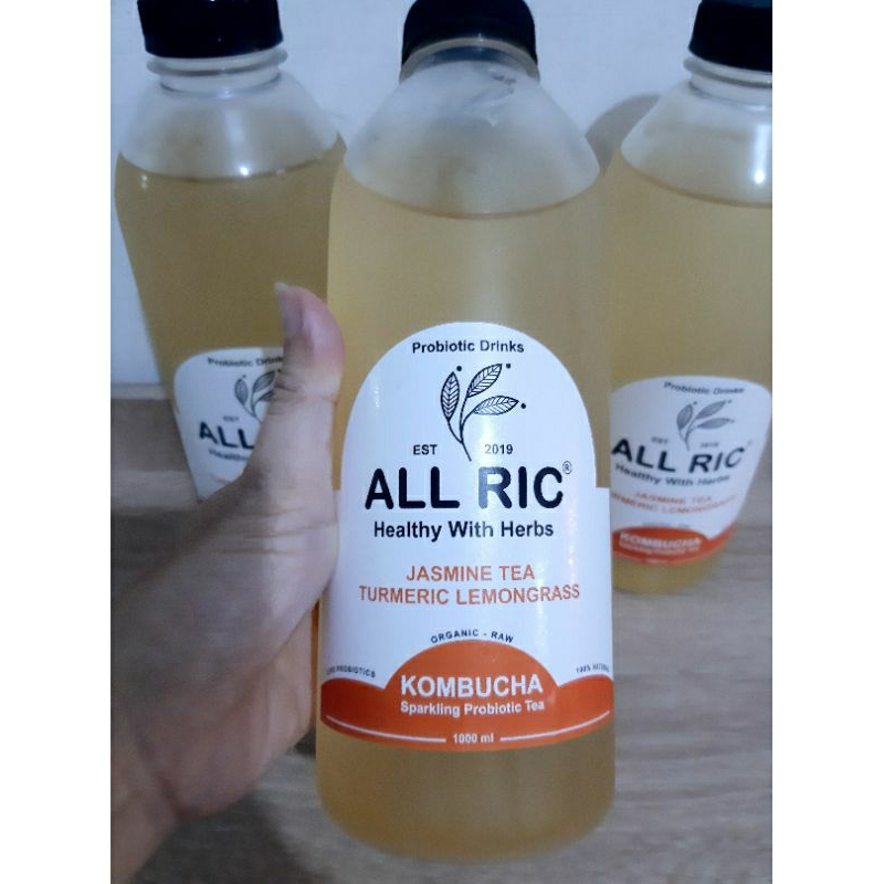 

kombucha jasmine tea with turmeric lemongrass 500ml siap minum/caffein free/organic/less sugar/live probiotics/raw/vegan.