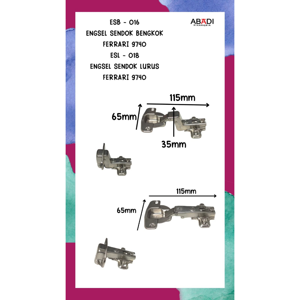Engsel Sendok Full Bengkok FERRARI 9740 Biasa Pintu Lemari Kabinet