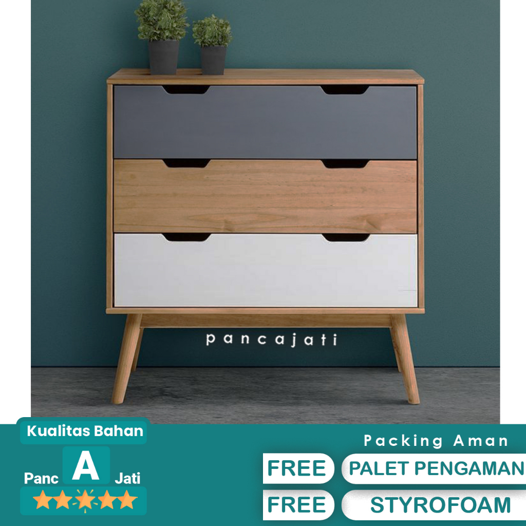 Drawer Pakaian Nakas Minimalis 3 Laci Warna Serat Kayu