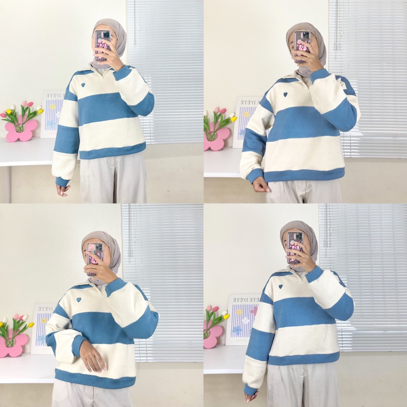 Tahan Lama  [Marasoe] Rugby Stripe Sweater - Sweatshirt Sweater Rugby Polo Shirt Sweater Korean