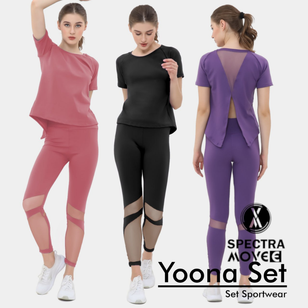 Setelan senam YOONA SET baju senam setelan olahraga wanita legging zumba celana senam aerobic bandun