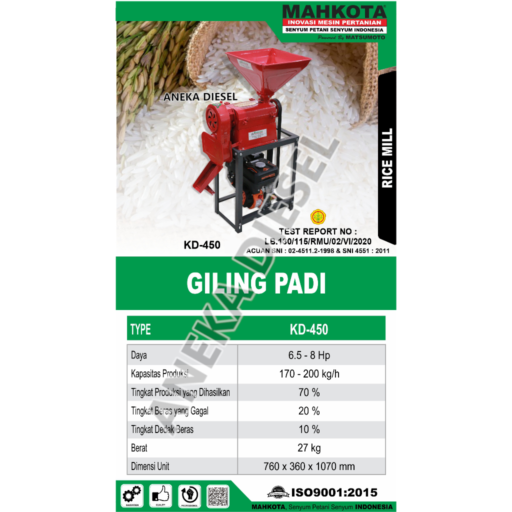 Mesin Penggiling Padi MAHKOTA KD450 NEW / Rice Polisher Beras Kebi Mini KD 450 - Mesin Giling Poles 