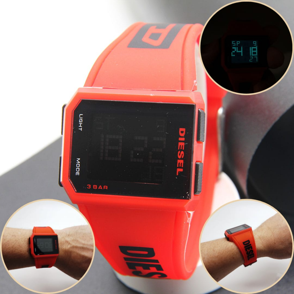 COD Jam Tangan Pria Diesel Tali Karet Digital Body Segi Karet Tanggal Hari Aktif