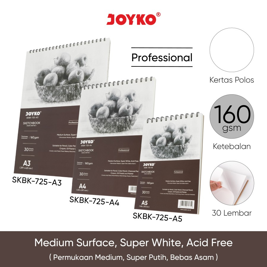 

SKETCHBOOK JOYKO SKBK-725 | BUKU SKETSA GAMBAR SPIRAL ATAS | BELAKANG KARTON TEBAL