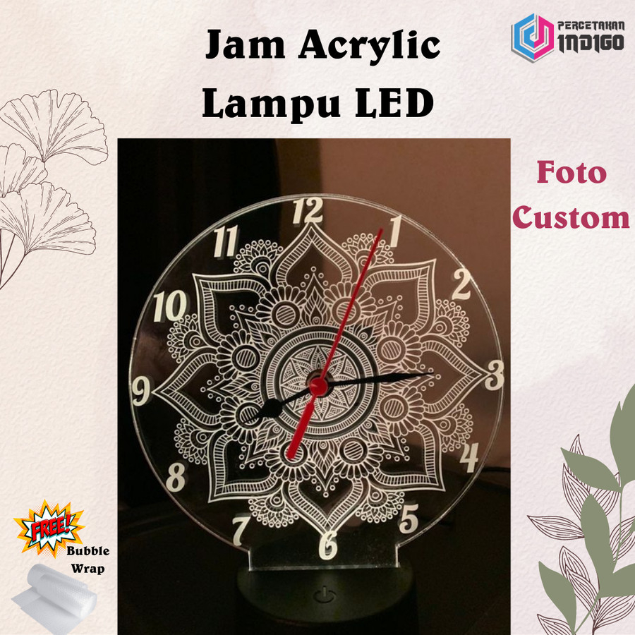 Jam duduk Akrilik Lampu LED Custom Foto FREE Baterai