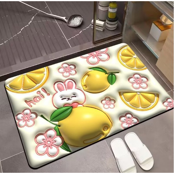 Keset Kaki Diatomite Persegi Motif Gambar 3D Lap Kaki Kamar Mandi Dapur Anti Bau Doormat Anti Slip K