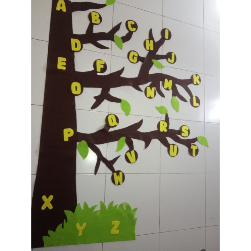 hiasan pohon abjad/ pohon literasi/ pohon sudut kelas/ gambar pohon flanel